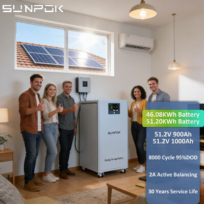 SUNPOK SUNPOK 50kWh 48V 1000Ah LiFePO4 Battery 10000 Cycles Solar Home Energy Storage System CAN RS485 Communication