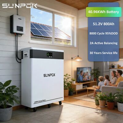 SUNPOK Floor Mounted Lifepo4 Battery 51.2v 800Ah 40kWh 8000 Cycles 5-Year Warranty Solar Power Storage System