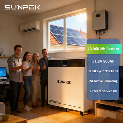 SUNPOK 51.2V 800Ah 40KWh LiFePO4 Lithium Iron Phosphate Battery with Built-in BMS Split Type Solar System Use CAN Communication