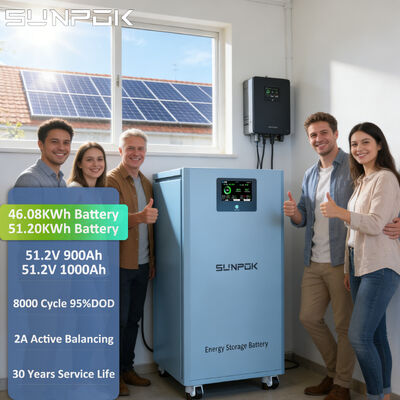 SUNPOK 48V 1000Ah 51.2V 50kWh LiFePO4 Battery for Solar 10000 Cycles with CAN/RS485 for Home Energy Storage