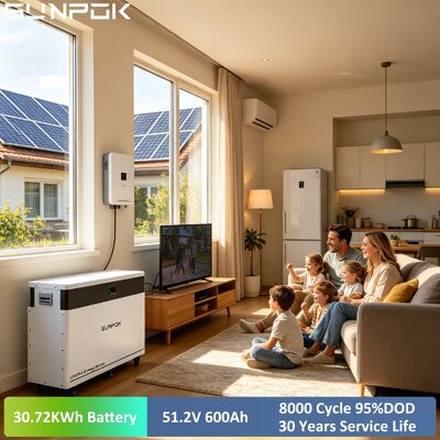 Sunpok New 51.2V 600Ah 30KWh 8000 Cycles Mobile Lifepo4 Lithium Solar Battery Floor Mounted Home Energy Storage System