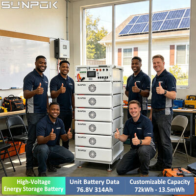 SUNPOK 76.8V 314Ah Układalny Akumulator LiFePO4 150-800V HV System do Komercyjnego Przemysłowego Magazynowania Energii z Monitorowaniem Wi-Fi