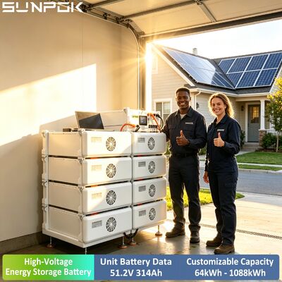 SUNPOK Small Commercial Industrial Lithium Ion Energy Storage System Pack 314AH 51.2V 15KWH High Voltage IP54 Protection Hybrid